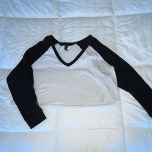 Long Sleeve Black and White Crop Top